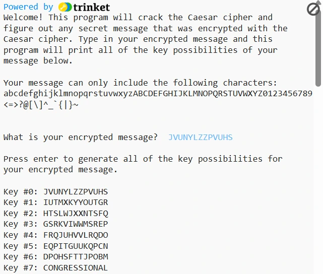 Screenshot of Cracking Caesars Cipher
