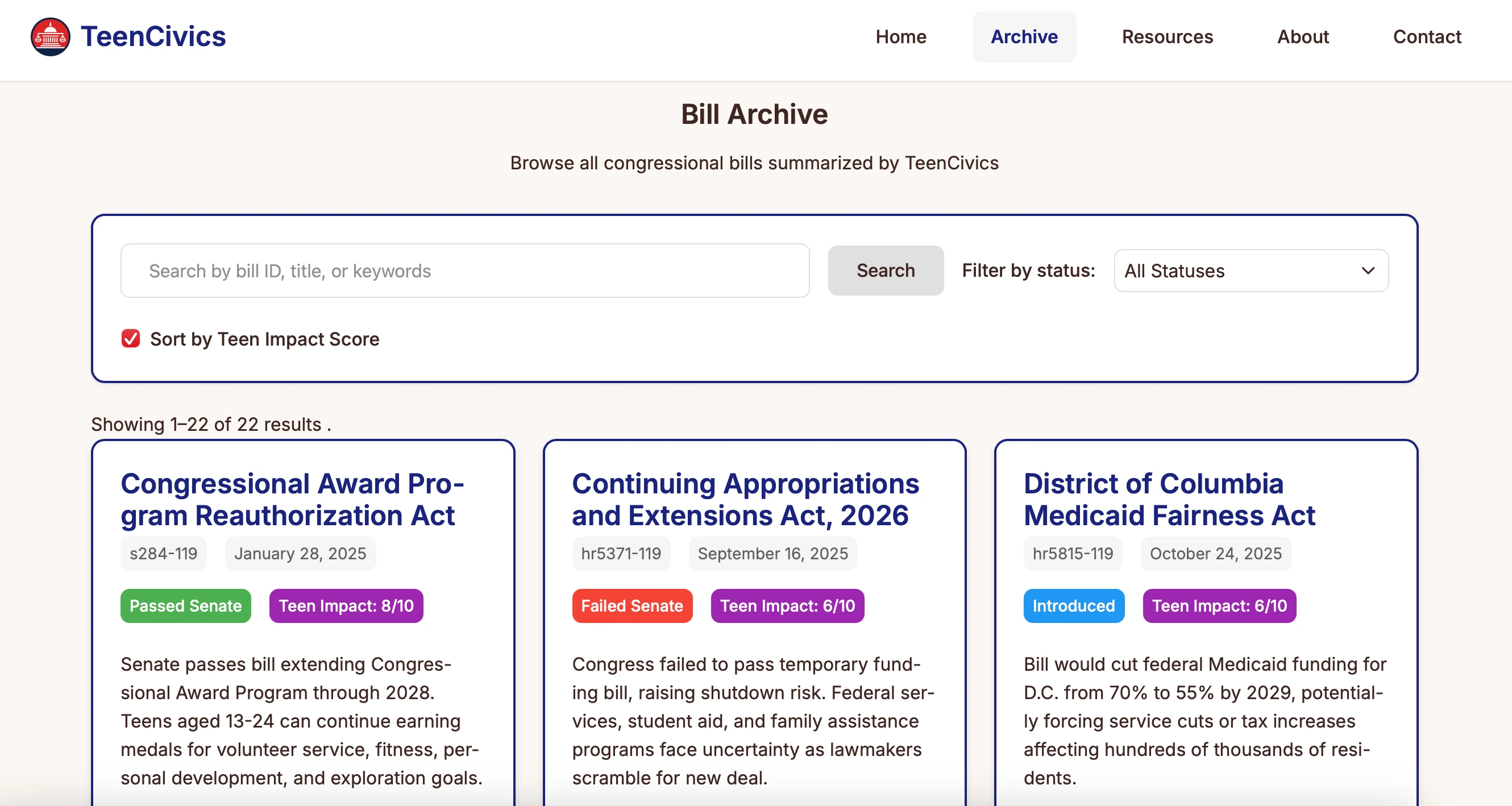 Screenshot of Teen Civics